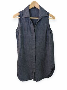 Jarbo Sleeveless Long Button-Front Tunic Blue 0